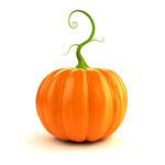 Bright orange pumpkin with a curly green stem, isolated on white background.