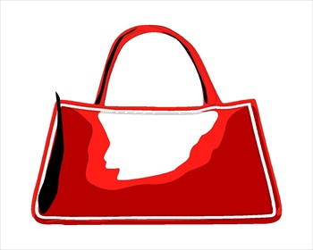 Vibrant red glossy handbag with white trim and silhouette detail, stylized vector illustration.