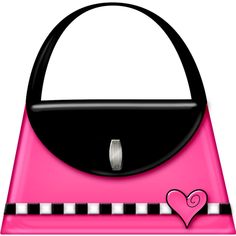 Stylish pink handbag with black flap, silver clasp, checkered trim, and heart accent.