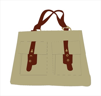Beige canvas tote bag with brown leather straps and dual front pockets secured by buckles.
