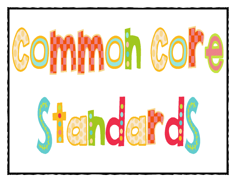 Colorful playful text reading "Common Core Standards" with patterned letters and decorative border.