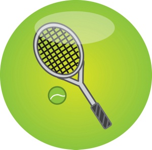 Green icon featuring a tennis racket and ball on a gradient lime background.