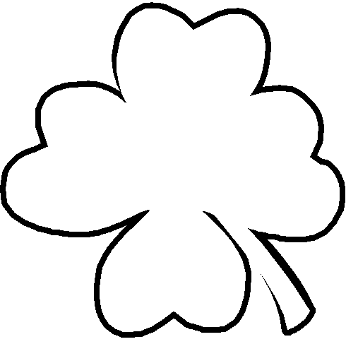 Simple black-and-white line drawing of a four-leaf clover, symbolizing luck and St. Patrick’s Day.