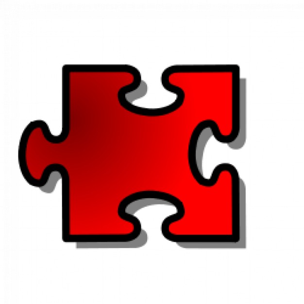 Red puzzle piece with black outline and shadow, symbolizing problem-solving or integration.