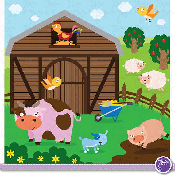Items similar to Farm Animals Clip Art, Cute animals, barnyard 