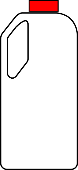White plastic jug with red cap and side handle, minimalist line drawing.