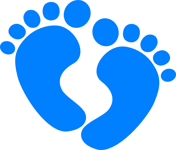 Blue baby footprints icon on white background, symbolizing infancy and early childhood development.