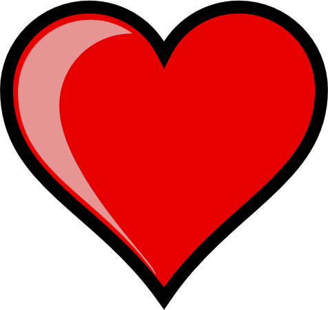 Red heart icon with black outline and glossy highlight, symbolizing love and affection.