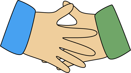 Two hands shaking-one in blue sleeve, one in green-symbolizing agreement, partnership, or greeting.