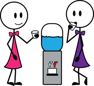 Office Hydration Break - Stick Figure Illustration of Water Cooler Moment