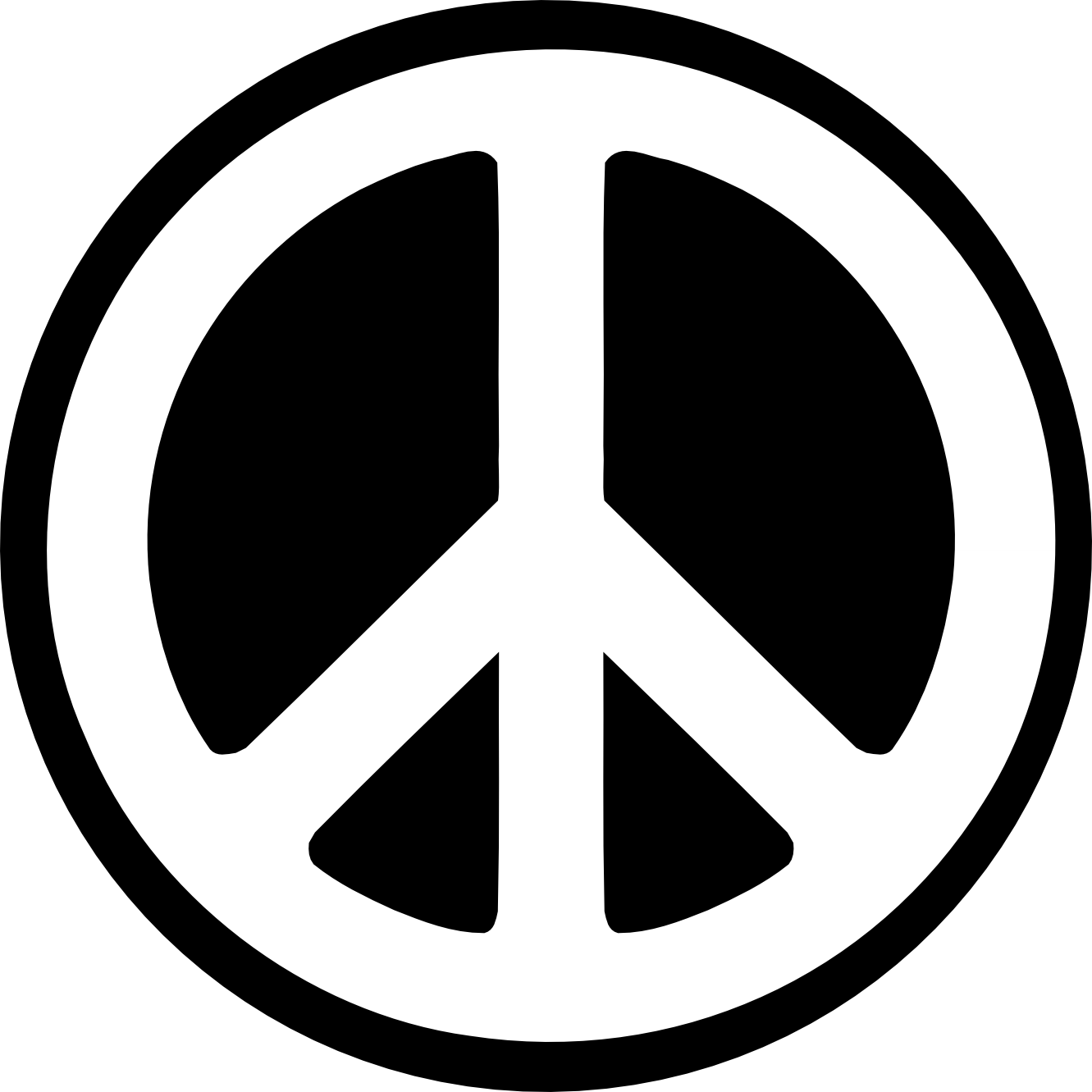 Black and white peace symbol icon, a circle with three internal segments representing nuclear disarmament.