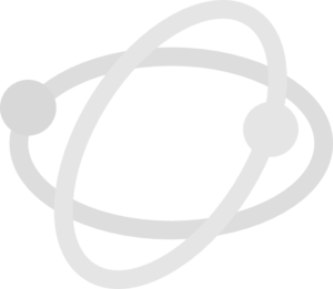 White atomic symbol with central nucleus and orbiting electrons on black background
