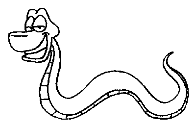 Friendly cartoon snake with smiling face and coiled body, outlined in black on white background.