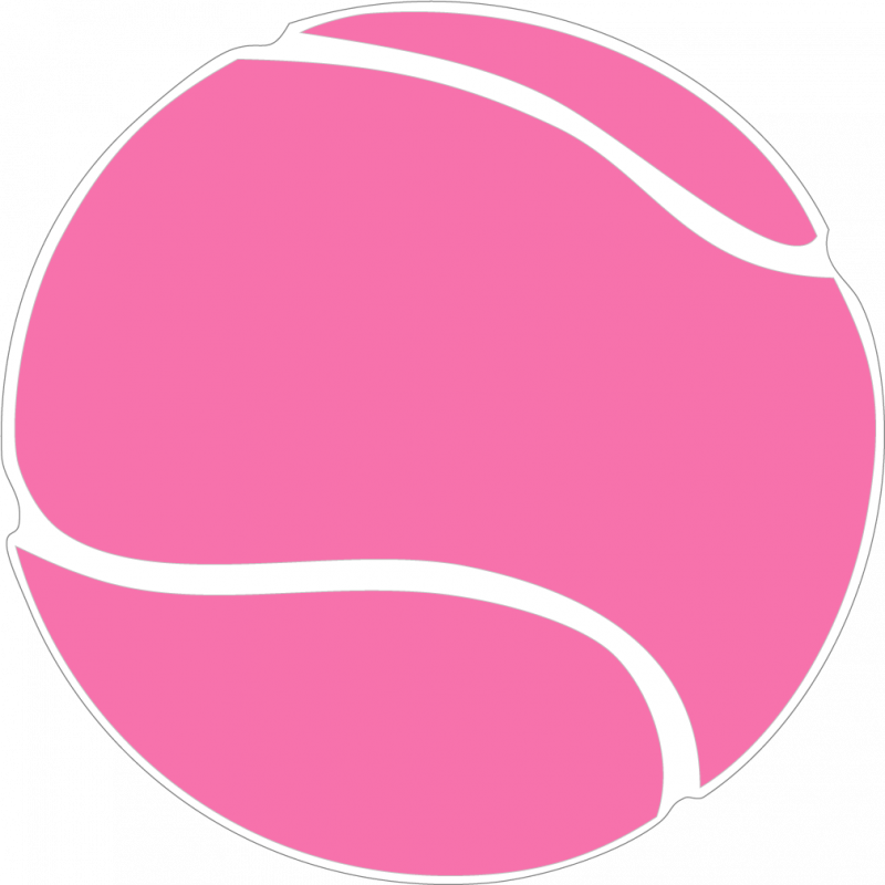 Pink tennis ball with white curved seams on black background