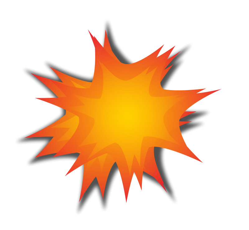 Bright orange and yellow cartoon explosion graphic on black background