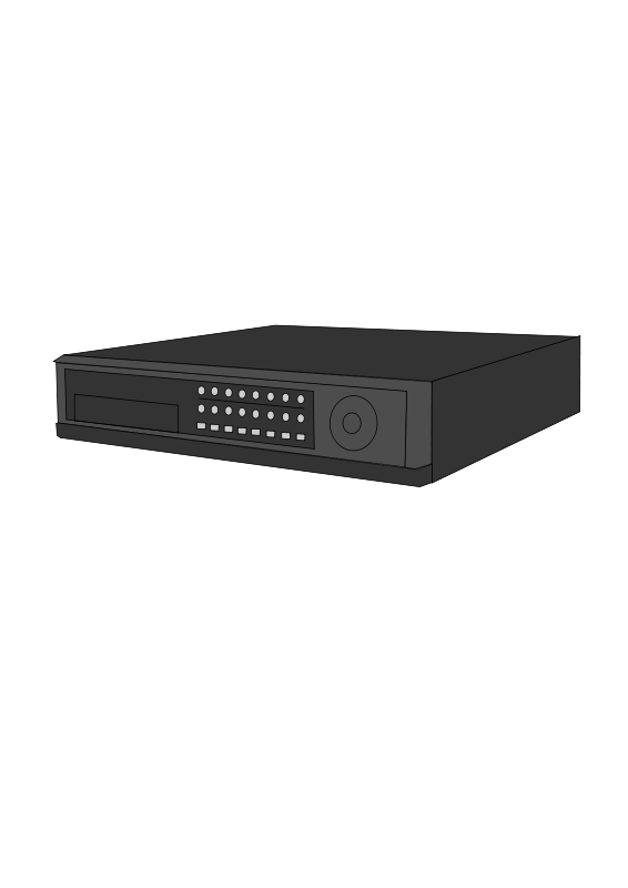 Black digital video recorder (DVR) with front panel controls, LED indicators, and circular navigation dial.