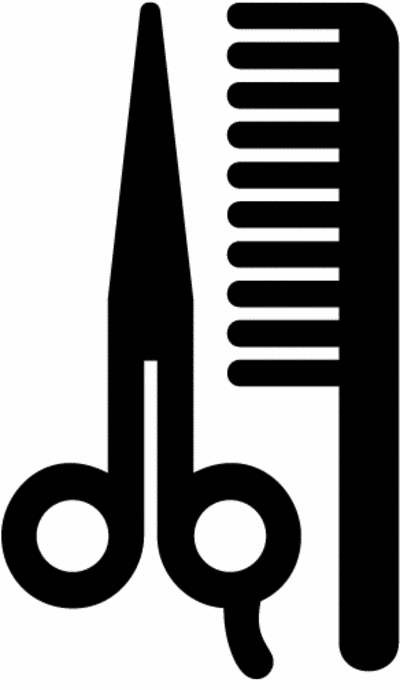 Black silhouette of hairdressing scissors and comb on white background