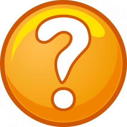Orange glossy circle with a white question mark icon, symbolizing inquiry or help.