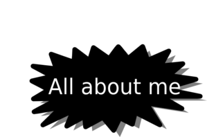 Black background with white text reading "All about me" in two styles-bold header and smaller centered line.