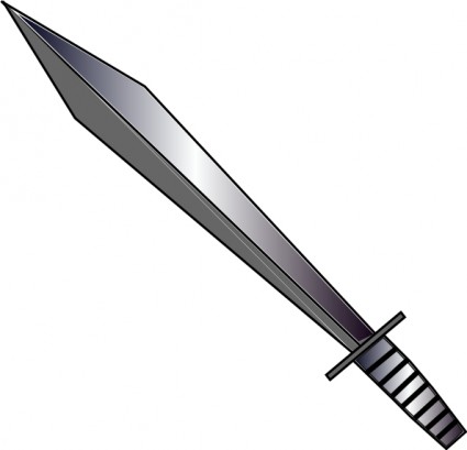 A sleek, metallic short sword with a sharp double-edged blade and striped grip, angled diagonally on white background.