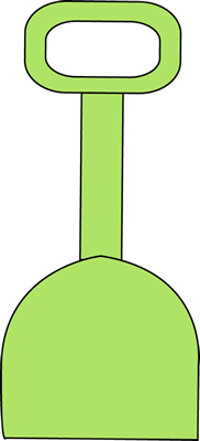 Bright lime-green plastic toy shovel with D-shaped handle and rounded scoop, isolated on black background.