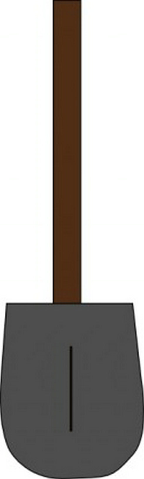 Simple illustration of a garden trowel with wooden handle and metal blade, isolated on white background.
