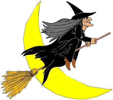 Witch Flying on Broomstick - Halloween Clipart Illustration