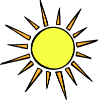 Bright yellow sun with orange triangular rays, simple cartoon-style illustration.