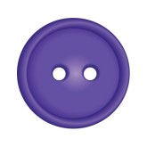 A smooth, glossy purple plastic button with two holes, isolated on white background.