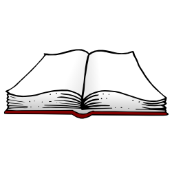 Open book with blank pages and red cover, hand-drawn illustration style.