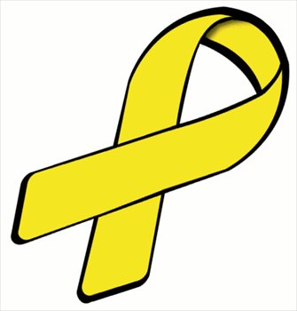 A bright yellow awareness ribbon symbolizing support for various causes including childhood cancer and sarcoma.