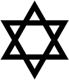 Black Star of David symbol on white background, representing Judaism and Jewish identity.
