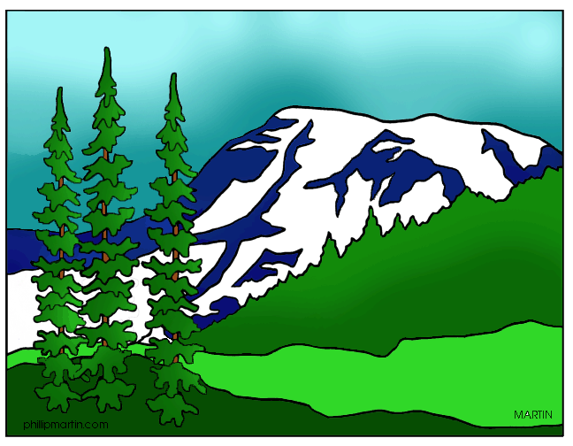 Mountain Landscape Illustration - Scenic Alpine Scene with Pine Trees