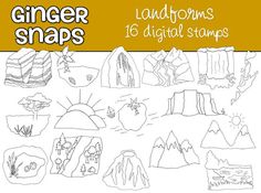 Ginger Snaps Landforms Digital Stamps - 16 Hand-Drawn Illustrations
