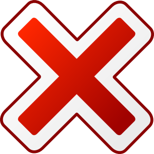 Red X symbol with white border, indicating error, cancellation, or rejection.
