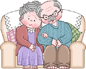 Senior Couple Sharing a Tender Moment on Armchair - Heartwarming Illustration