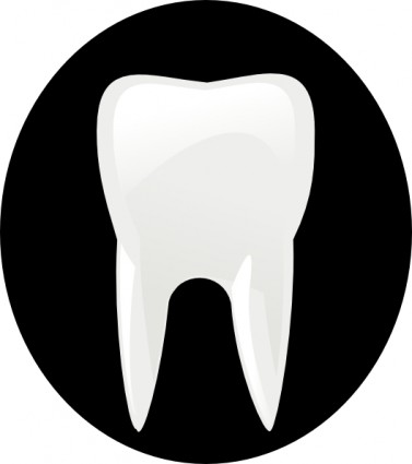 White molar tooth icon on black circular background, representing dental health or dentistry services.