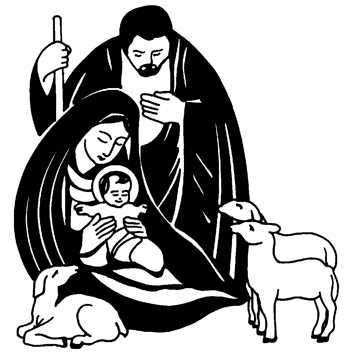 The Holy Family in the Manger - Stylized Nativity Illustration