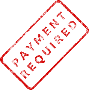 Red stamp reading "PAYMENT REQUIRED" on white background, angled diagonally.