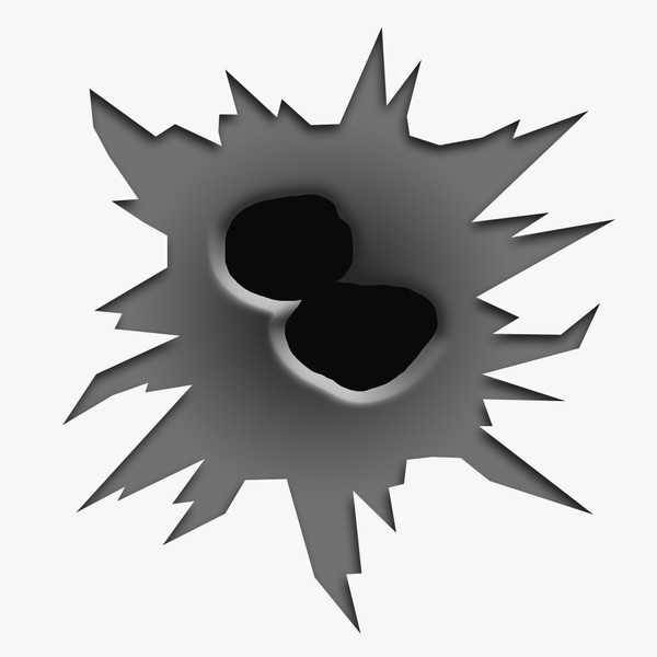 Realistic bullet hole in metal with jagged edges and depth shading