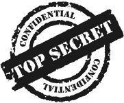 Grungy black-and-white "TOP SECRET" stamp over a circular "CONFIDENTIAL" seal, evoking classified document imagery.