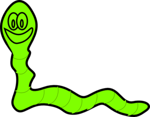 Bright green cartoon worm with a cheerful smile and large eyes, set against a black background.