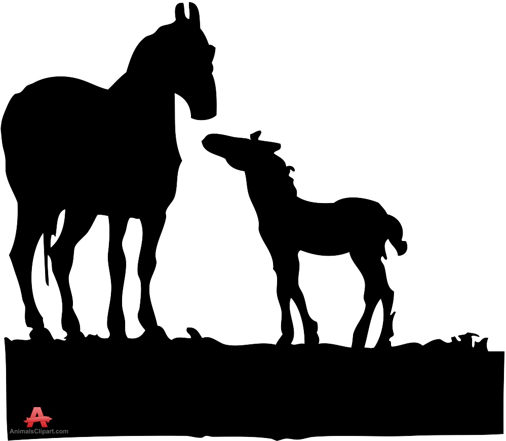 Horse and Foal Silhouette Clipart 