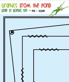 Vector graphics set showing nested rectangular frames with wavy edges and a corner eye icon, labeled "Graphics from the Pond"
