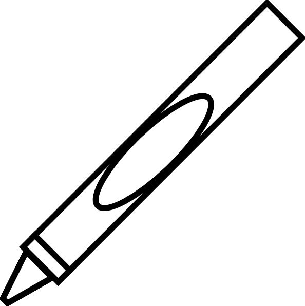 Black-and-white line drawing of a diagonal crayon with a pointed tip and oval label area.