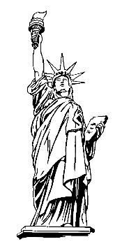 Line drawing of the Statue of Liberty holding torch and tablet, iconic American symbol.