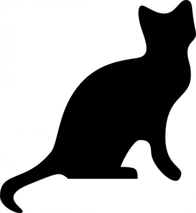 Black silhouette of a seated cat in profile against a white background.