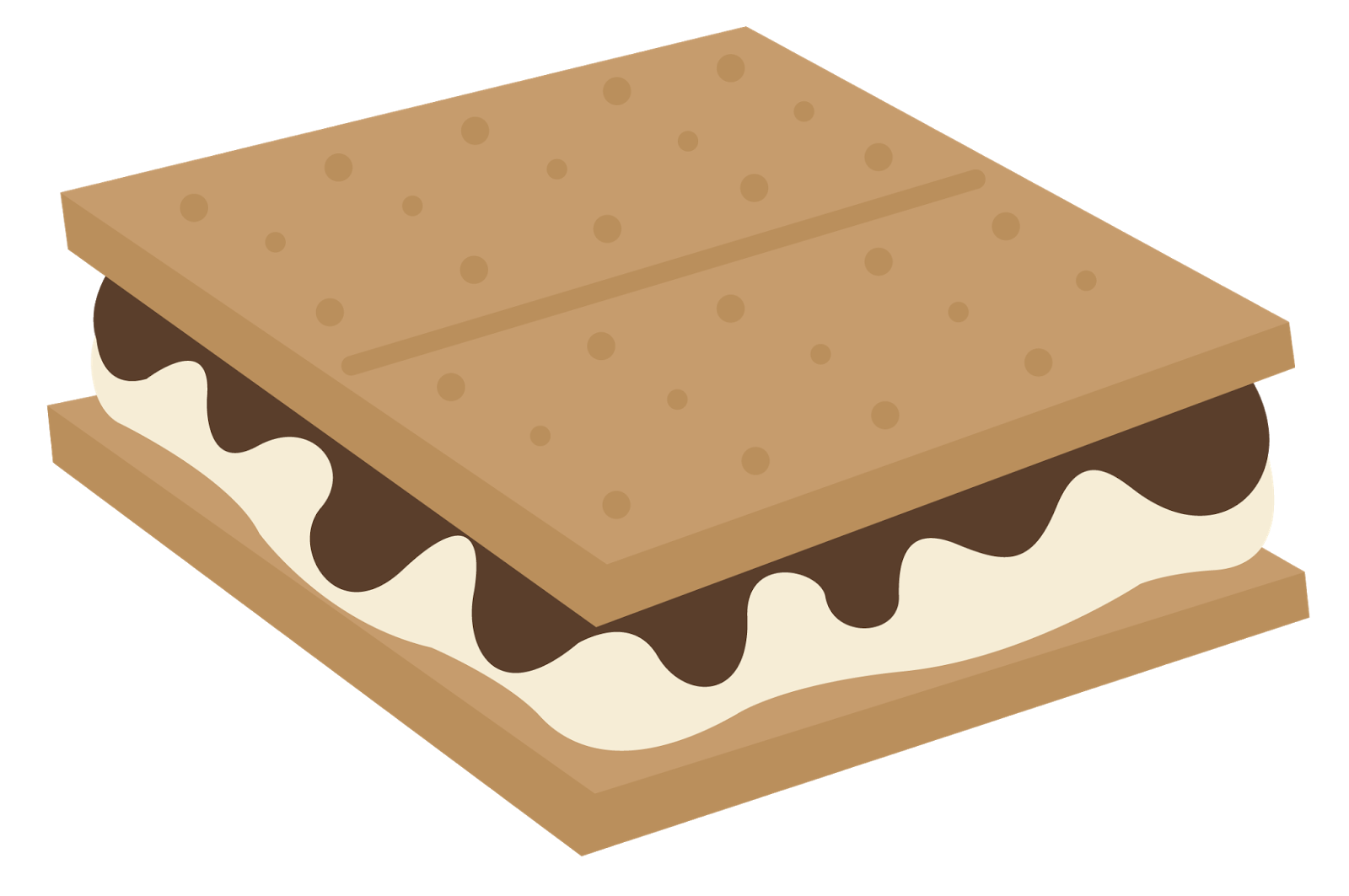 Classic s'more with graham crackers, melted marshmallow, and chocolate on a black background.