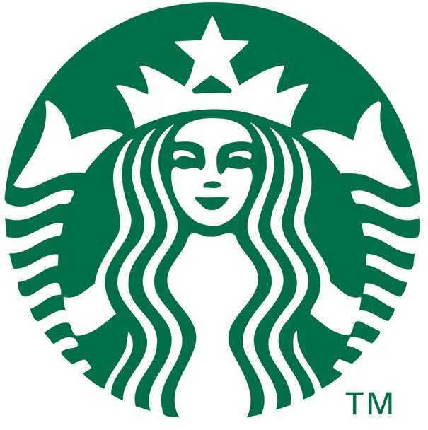 Starbucks logo featuring a green circular emblem with a crowned siren and twin tails.