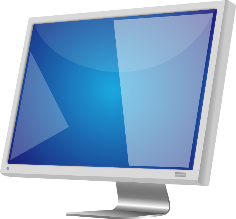 Modern flat-screen computer monitor with blue abstract display on black background